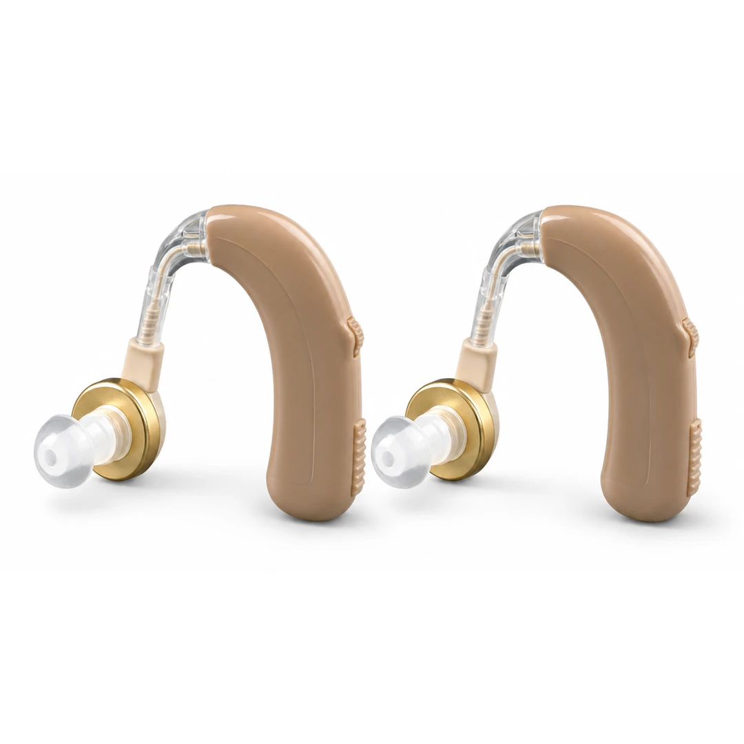 Micro-Ear: dos amplificadores auditivos recargables con estuche
